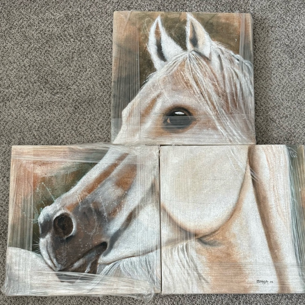 White Horse Canvas Art Set